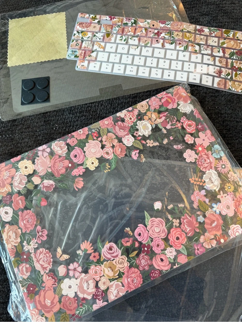 Floral MacBook Air Case & Matching Keyboard Skin - Pink Rose & Screen Protector